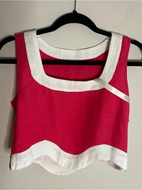 Red Sleeveless Crop Tank Top with White Trim - Women's - Picture 8 of 13